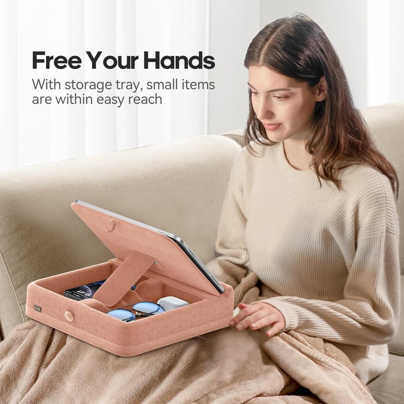 KDD Tablet Pillow Stand with Storage, Foldable iPad Holder for Bed, Lap and Desk, Angle Adjustable Soft Pad Dock with Stylus Mount Compatible with iPad Pro 12.9, 10.5, 11, Air, Mini, Phones, Books - Image 2